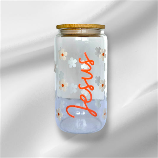 JESUS DAISY FLOWER - GLASS TUMBLER