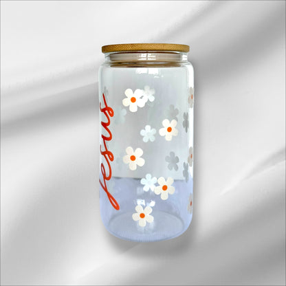 JESUS DAISY FLOWER - GLASS TUMBLER