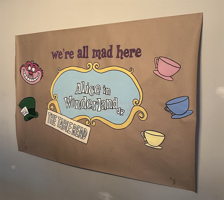 Hand-painted Alice in Wonderland Jr. banner