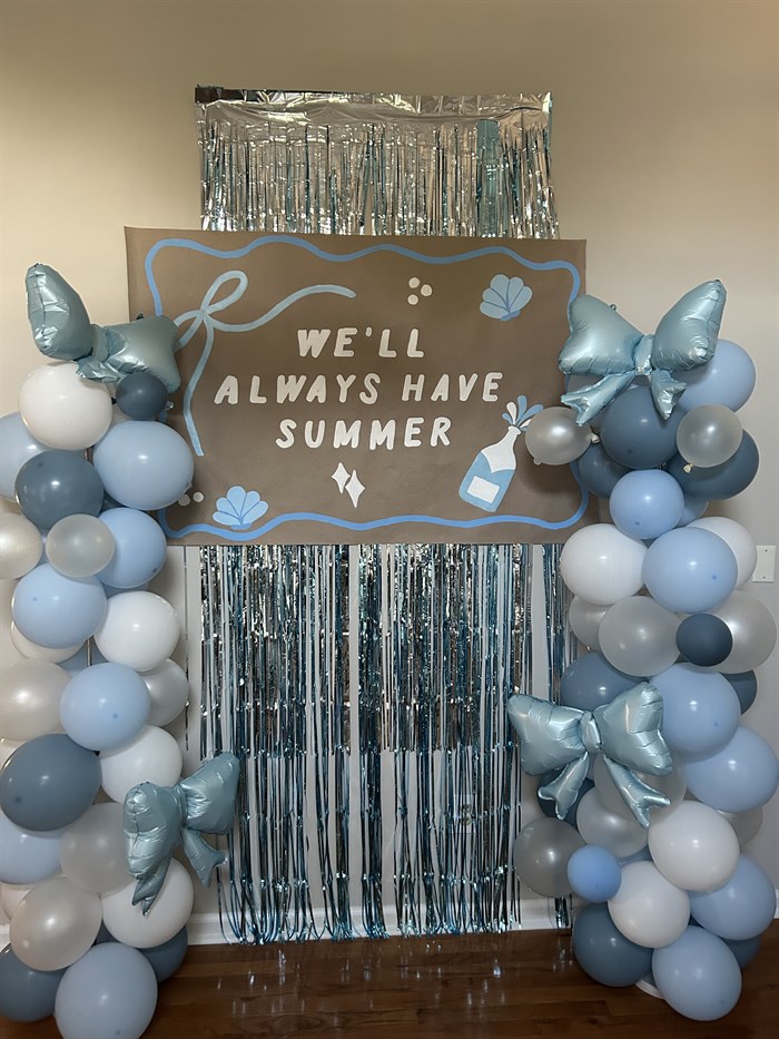 'We'll always have summer' painted party backdrop
